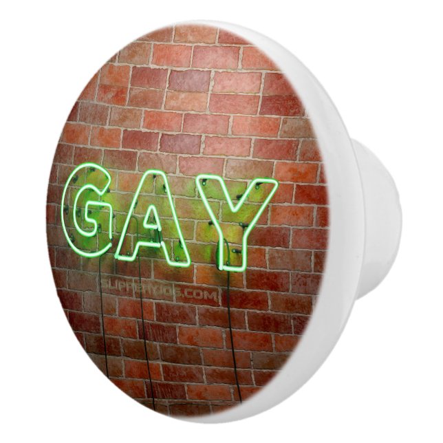 SlipperyJoe's vibrant neon gay sign green bricks w Ceramic Knob (Right)
