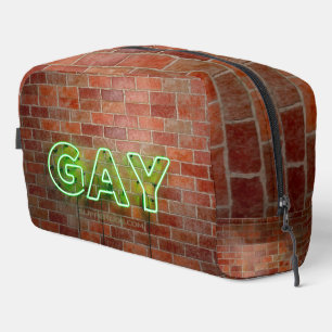 SlipperyJoe's vibrant neon gay sign green bricks w Dopp Kit