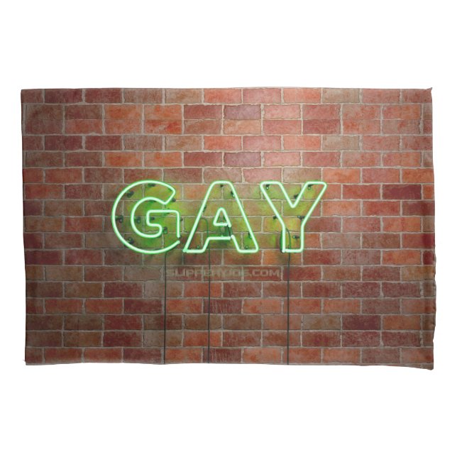 SlipperyJoe's vibrant neon gay sign green bricks w Pillowcase (Front)