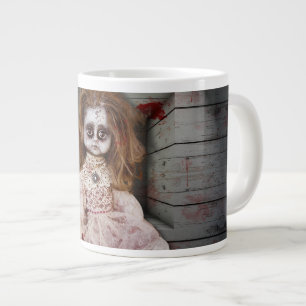 SlipperyJoe's vintage haunted porcelain doll creep Large Coffee Mug