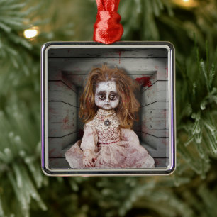 SlipperyJoe's vintage haunted porcelain doll creep Metal Ornament