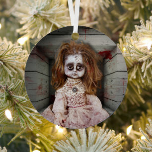 SlipperyJoe's vintage haunted porcelain doll creep Metal Tree Decoration