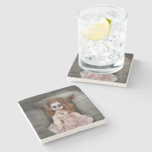 SlipperyJoe's vintage haunted porcelain doll creep Stone Coaster