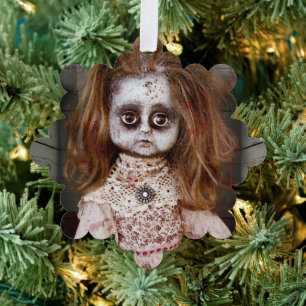 SlipperyJoe's vintage haunted porcelain doll creep Tree Decoration Card