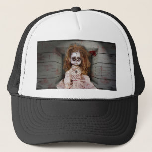 SlipperyJoe's vintage haunted porcelain doll creep Trucker Hat