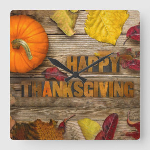 SlipperyJoe's warm fall themed Thanksgiving golden Square Wall Clock