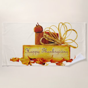 SlipperyJoe's warm festive Thanksgiving vibe rusti Beach Towel