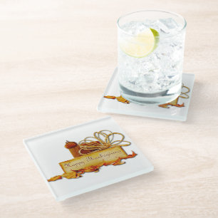 SlipperyJoe's warm festive Thanksgiving vibe rusti Glass Coaster