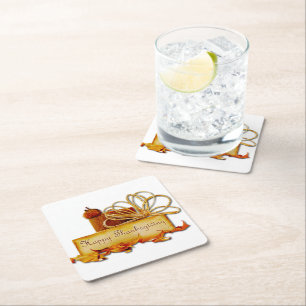 SlipperyJoe's warm festive Thanksgiving vibe rusti Square Paper Coaster