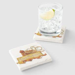SlipperyJoe's warm festive Thanksgiving vibe rusti Stone Coaster