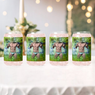 SlipperyJoe's white muscular sexy man speedo black Can Glass