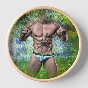 SlipperyJoe's white muscular sexy man speedo black Clock