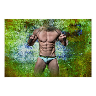 SlipperyJoe's white muscular sexy man speedo black Poster