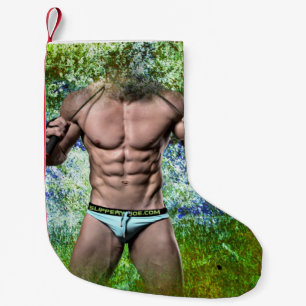 SlipperyJoe's white muscular sexy man speedo black Small Christmas Stocking