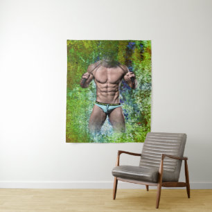 SlipperyJoe's white muscular sexy man speedo black Tapestry