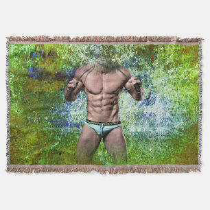 SlipperyJoe's white muscular sexy man speedo black Throw Blanket