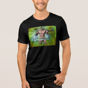 SlipperyJoe's white muscular sexy man speedo black Tri-Blend Shirt