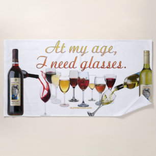 SlipperyJoe's wine drinkware cheeky pun red white Beach Towel