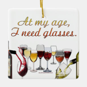 SlipperyJoe's wine drinkware cheeky pun red white Ceramic Ornament