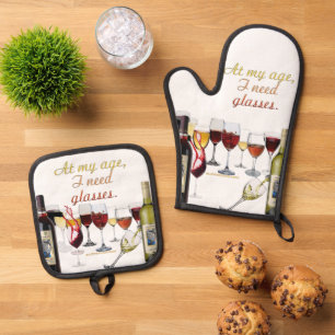 SlipperyJoe's wine drinkware cheeky pun red white  Oven Mitt & Pot Holder Set