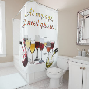 SlipperyJoe's wine drinkware cheeky pun red white Shower Curtain