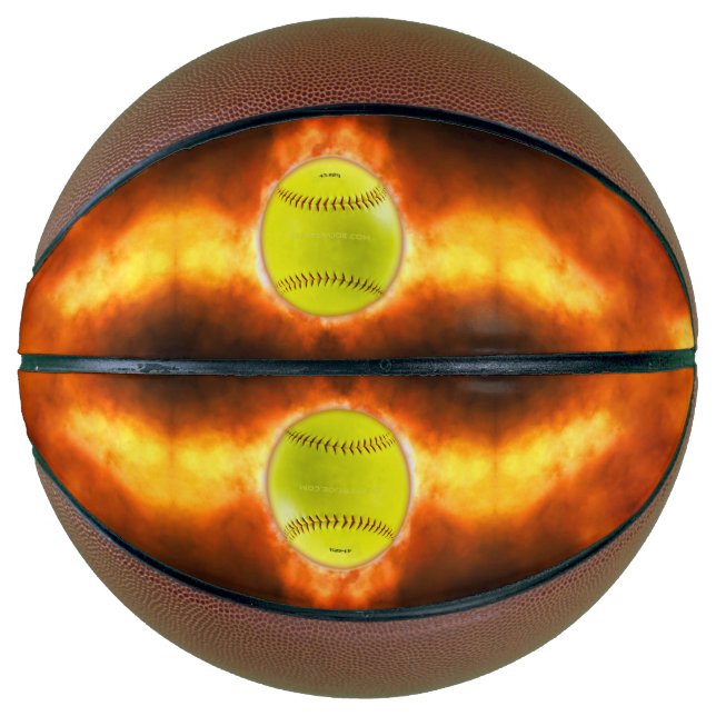 SlipperyJoe's yellow softball fireball flames rasp Basketball (Front)