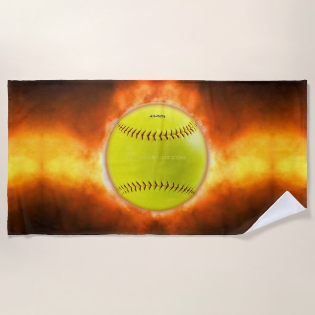 SlipperyJoe's yellow softball fireball flames rasp Beach Towel (Front)