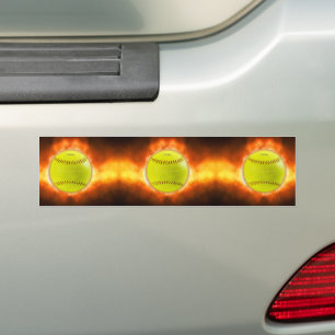 SlipperyJoe's yellow softball fireball flames rasp Bumper Sticker