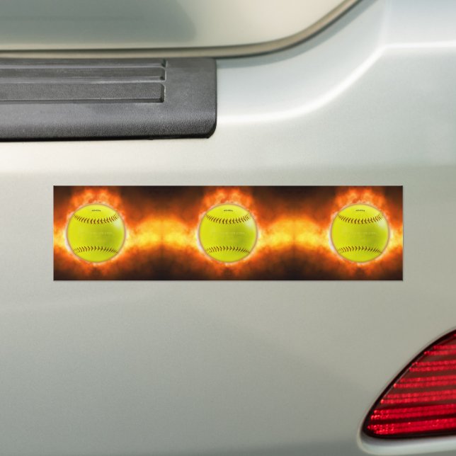 SlipperyJoe's yellow softball fireball flames rasp Bumper Sticker (On Car)