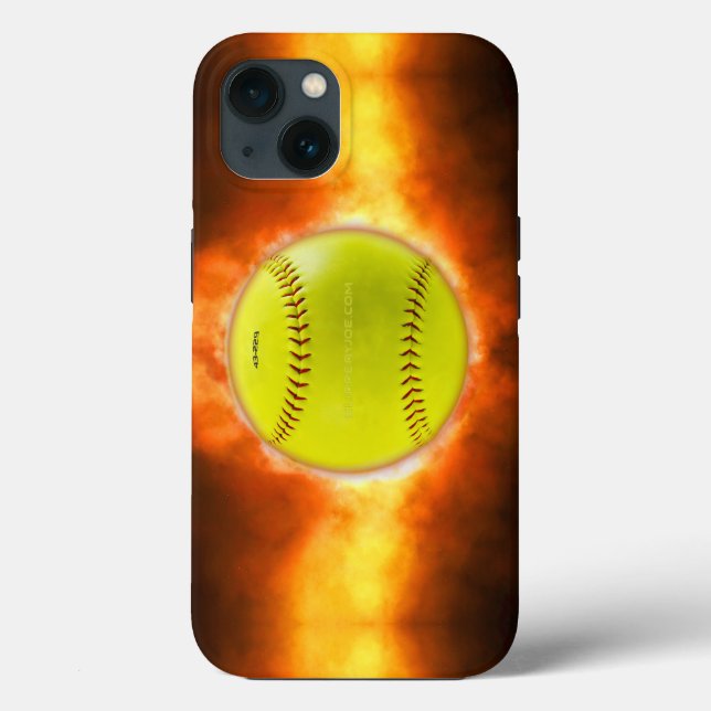 SlipperyJoe's yellow softball fireball flames rasp Case-Mate iPhone Case (Back)