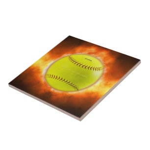 SlipperyJoe's yellow softball fireball flames rasp Ceramic Tile