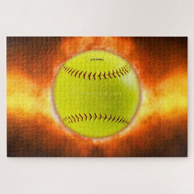 SlipperyJoe's yellow softball fireball flames rasp Jigsaw Puzzle (Horizontal)