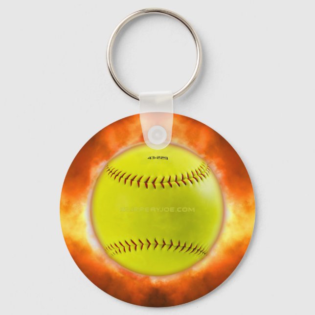 SlipperyJoe's yellow softball fireball flames rasp Key Ring (Front)