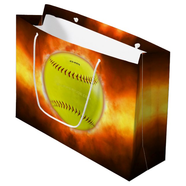 SlipperyJoe's yellow softball fireball flames rasp Large Gift Bag (Front Angled)