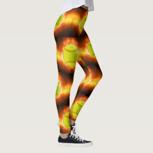 SlipperyJoe's yellow softball fireball flames rasp Leggings