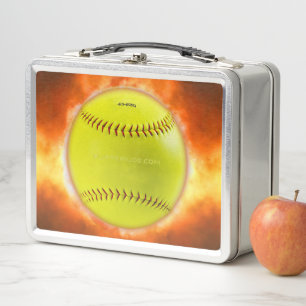 SlipperyJoe's yellow softball fireball flames rasp Metal Lunch Box