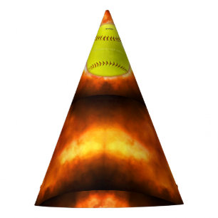 SlipperyJoe's yellow softball fireball flames rasp Party Hat