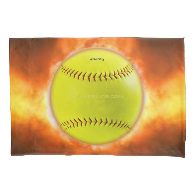 SlipperyJoe's yellow softball fireball flames rasp Pillowcase (Front)