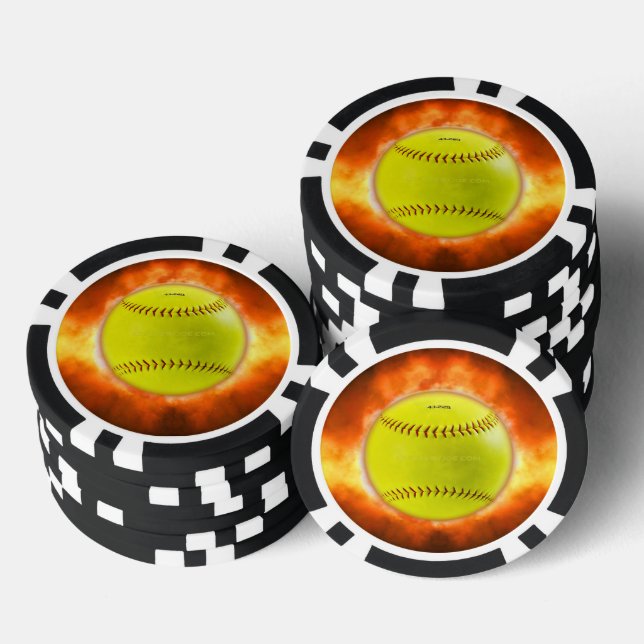 SlipperyJoe's yellow softball fireball flames rasp Poker Chips (Stack)