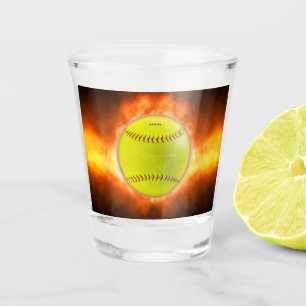 SlipperyJoe's yellow softball fireball flames rasp Shot Glass