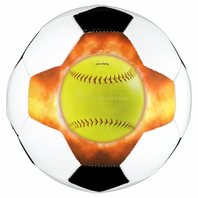 SlipperyJoe's yellow softball fireball flames rasp Soccer Ball (Front)