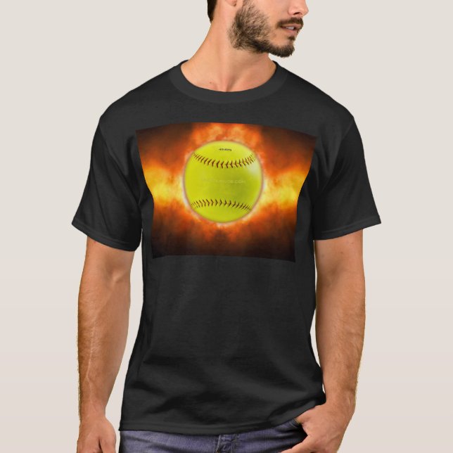 SlipperyJoe's yellow softball fireball flames rasp T-Shirt (Front)