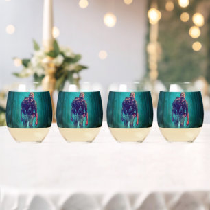 SlipperyJoe's zombie woods Halloween misty trees b Stemless Wine Glass
