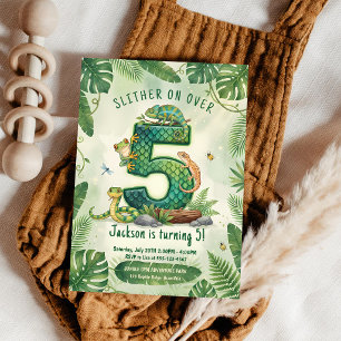 Slither On Over Jungle Lizard 5th Birthday Invitation