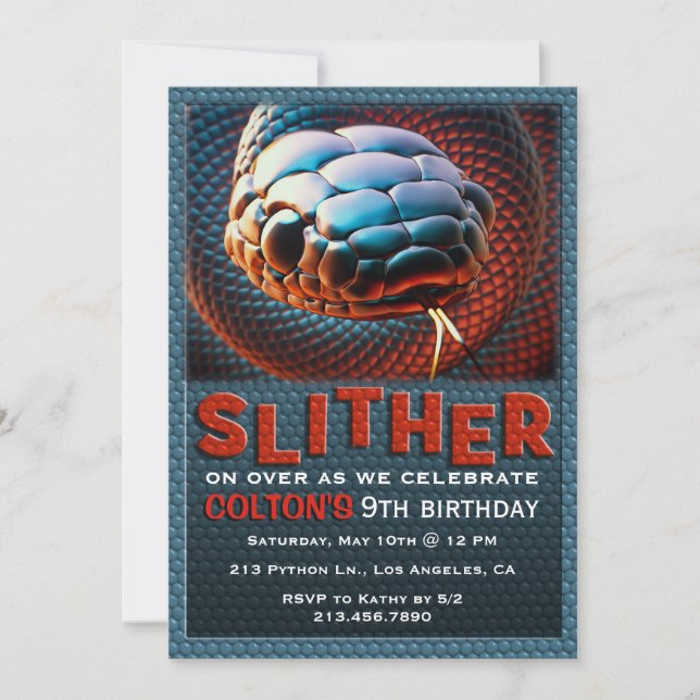 Slither Snake Reptile Birthday Party Invitation (Front)