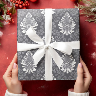 Sliver Floral Damask Seamless Grey Flower Pattern Wrapping Paper