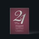 Sliver Glitter 21st Birthday Party Burgundy Invitation<br><div class="desc">Silver Glitter 21st Birthday Party Burgundy Invitation Postcard you can easily customise with your party details by clicking the "Personalise" button. The glitter "21" and background is set while you can easily change the fonts, text and layout by clicking the "Edit using Design Tool" nested under the "Personalise" button to...</div>