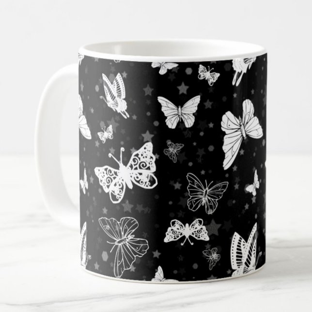 Sliver Glitter Butterfly Black Design  Coffee Mug (Creator Uploaded)