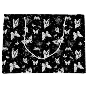 Sliver Glitter Butterfly Black Design  Large Gift Bag