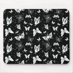 Sliver Glitter Butterfly Black Design Mouse Pad